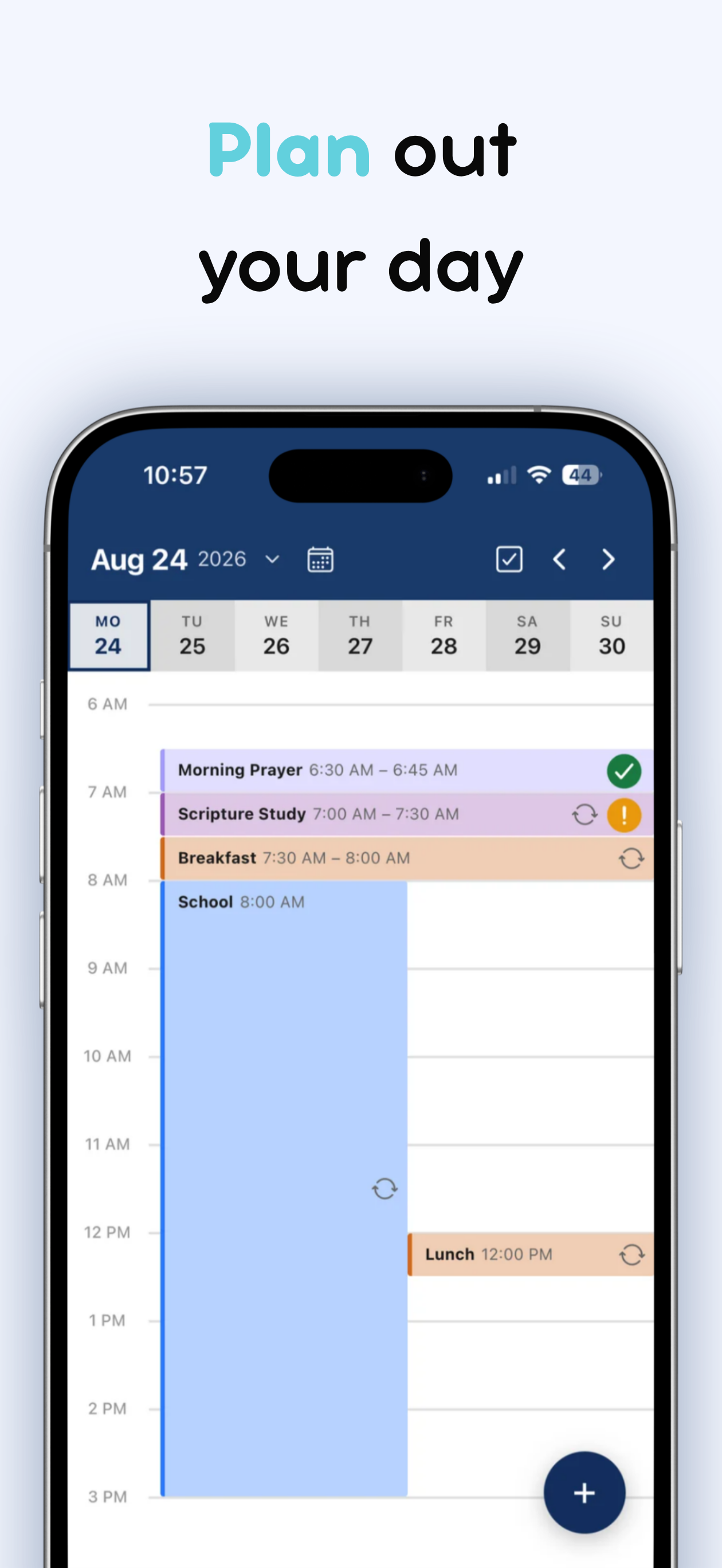 Day view with drag-and-drop scheduling