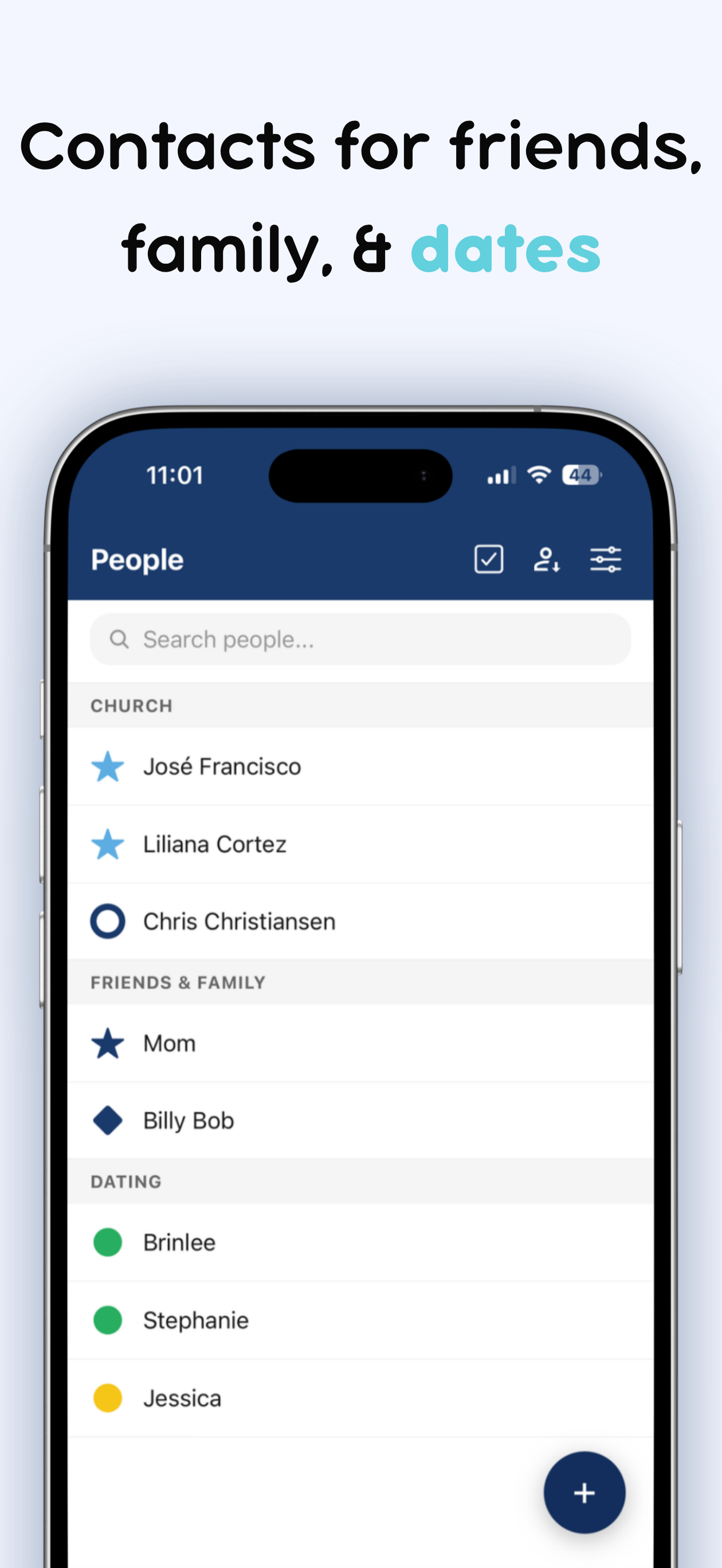 People list organized into groups